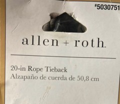 Allen + Roth 20in Gray Braided Rope Tieback #5030751 set of 5