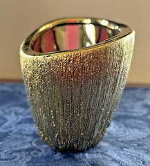 Asymmetrical Gold Vertical Textured Vase or Bowl Home Decor Accent 4.75″