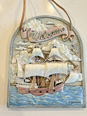 Spoontiques 3d Schooner Sail Boat Welcome Sign 8.25 in x 6.75 in Leather Strap