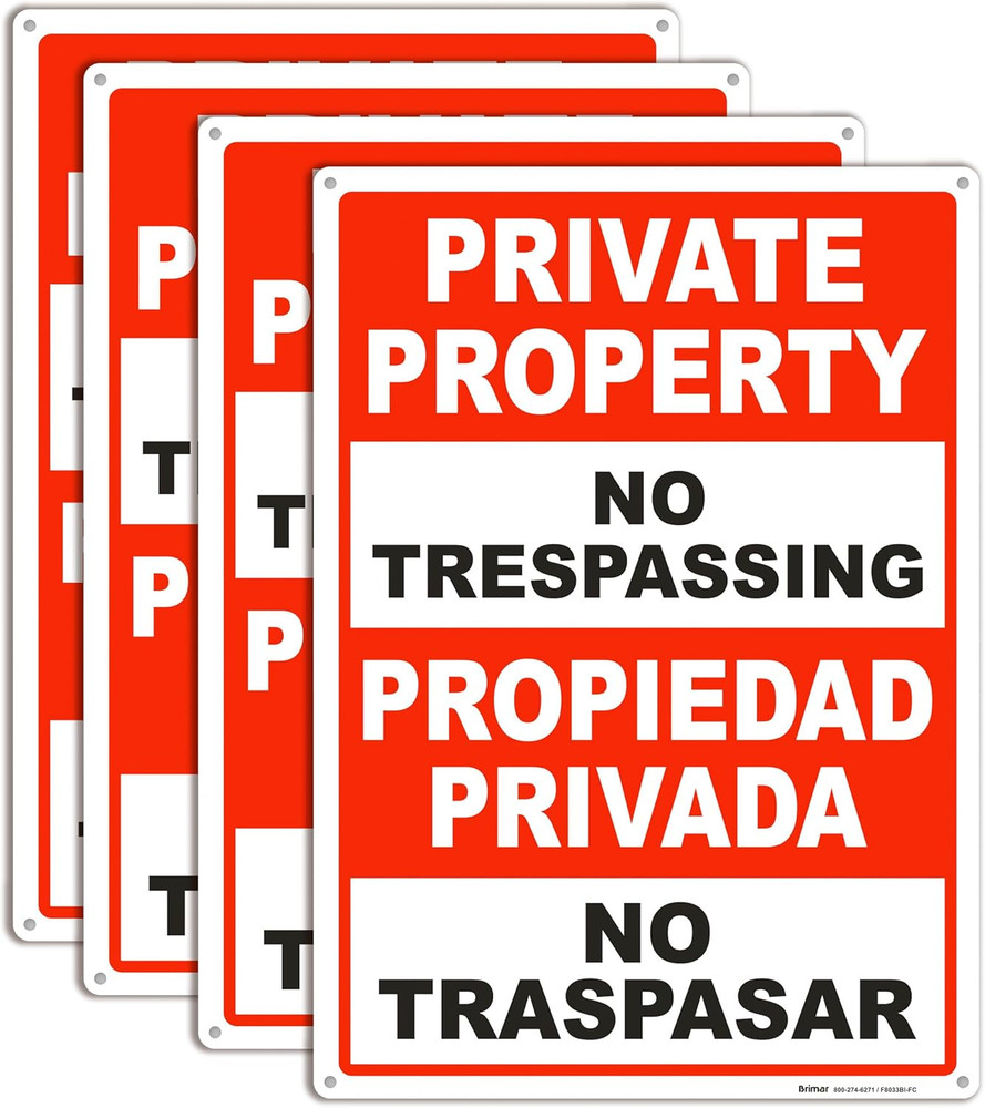 4 Pack Private Property Signs No Trespassing English Spanish Outdoor Aluminum