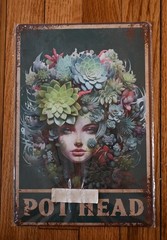 Vintage styled Tin Metal Sign Woman Flowers Pot Head 8″ x 12″