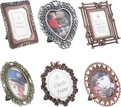 6 Pcs Mini Vintage Picture Frame,1 Inch Wallet Size Picture Frames Tiny Metal Pi