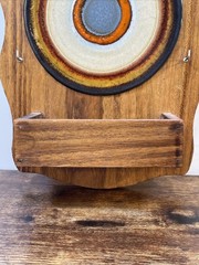 VTG MCM Wood Key Rack Fat Lava Bullseye Tile Ceramic Wall Mail Holder Organizer