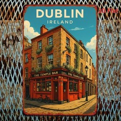 Dublin Ireland Temple Bar Metal Sign Vintage Travel Poster Pub Wall Decoration