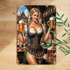 1pc of Vintage Tin Metal Signs (12X8 Inches/30X20Cm) Featuring German Beer Girl