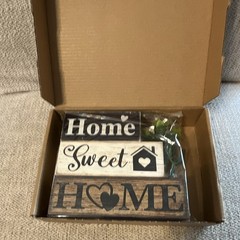 Wood Rectangular Horizontal Sign Plaque «Home Sweet Home» Brown/White/Black