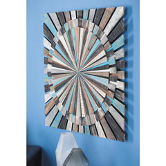 36 In. X 36 In. Wood Multi Colored Handmade Carved Starburst Wall Decor