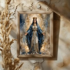 Queen Virgin Mary Print Christian Religious Blessed Mother Wall Art Poster