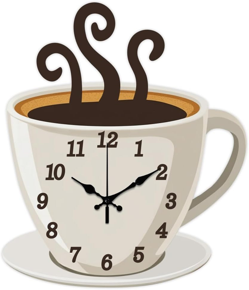 Coffee Wall Clock Coffee Cup Non-Ticking Clock Irregular Shape Decorative Wall C