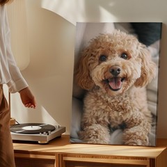 Cute Fluffy Small Dog Canvas Wall Art Happy Puppy Portrait Home Decor Print