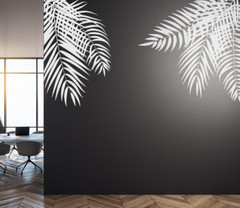 Palm Tree Leaves Corner Wall Decal Set, Tropical Vinyl Wall Art Tree Decal se278