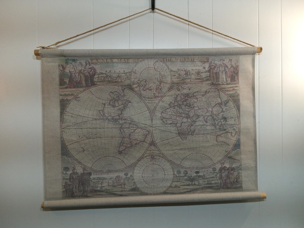 Vintage Style Map Scroll Tapestry Modern Reproduction Wall Hanging Home Decor