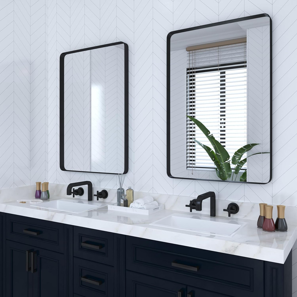 2-Pack Black 24×36″ Rounded Rectangle Bathroom Mirrors – Shatterproof