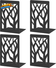 4 Piece Modern Metal Bookends for Shelves Black Tree Book Ends for Books Decora