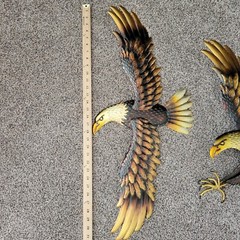 2 Large Bald Eagles In Fight Gold Tone Metal Wall Decor Adjustable Wings 21″