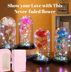 Galaxy Rose Enchanted Crystal Flower Dome Rose LED Light Up Rose Gifts for Women