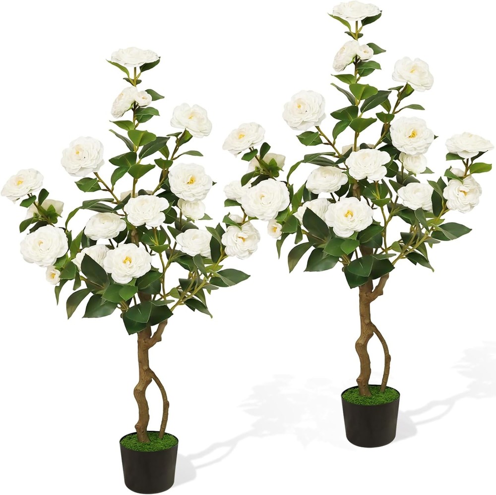 Artificial Camellia Tree 2 Pack, 42» Faux Camellia Plant in Pot with 24
