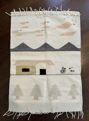 Vintage Folk Art Handwoven Southwestern Tapestry Village Fringe 27×37