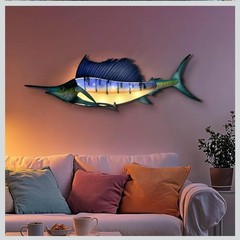 Large Metal Sailfish Wall Art w/ LED Lights Indoor Outdoor Coastal Decor 36″