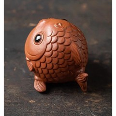 Koi Red Purple Clay Incense Holder Tea Pet 6.7cm 2.7in Tea Table Decor Tea Play
