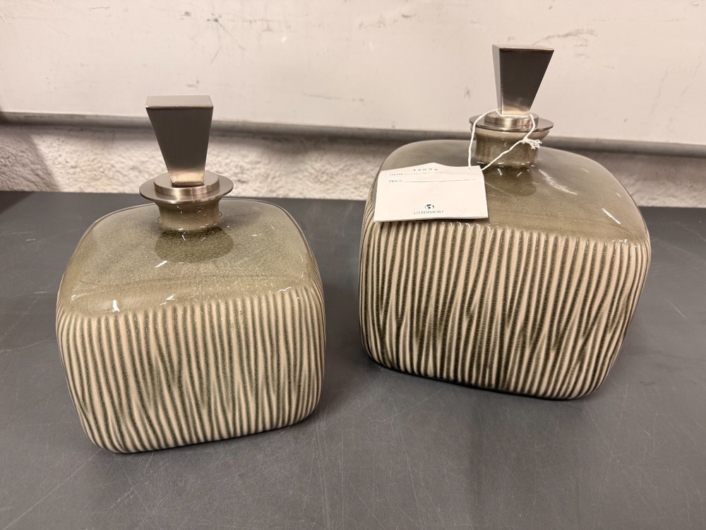 Uttermost Cayson Ribbed Ceramic Bottles (SET OF 2 – 6″x8″x6″ & 7″x9″x7″) # 18938