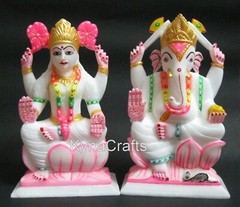 Handpainted Lord Ganersha Goddess Lakshmi Ji Figurine for Diwali Pooja 9 Inches