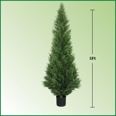 5ft Outdoor Artificial Cedar Topiary Trees in Pots – Set of 2