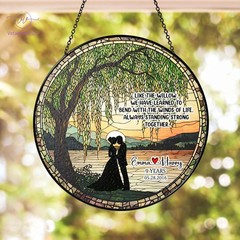 Personalized 9th Anniversary Willow Stained Glass Suncatcher Window Hanging