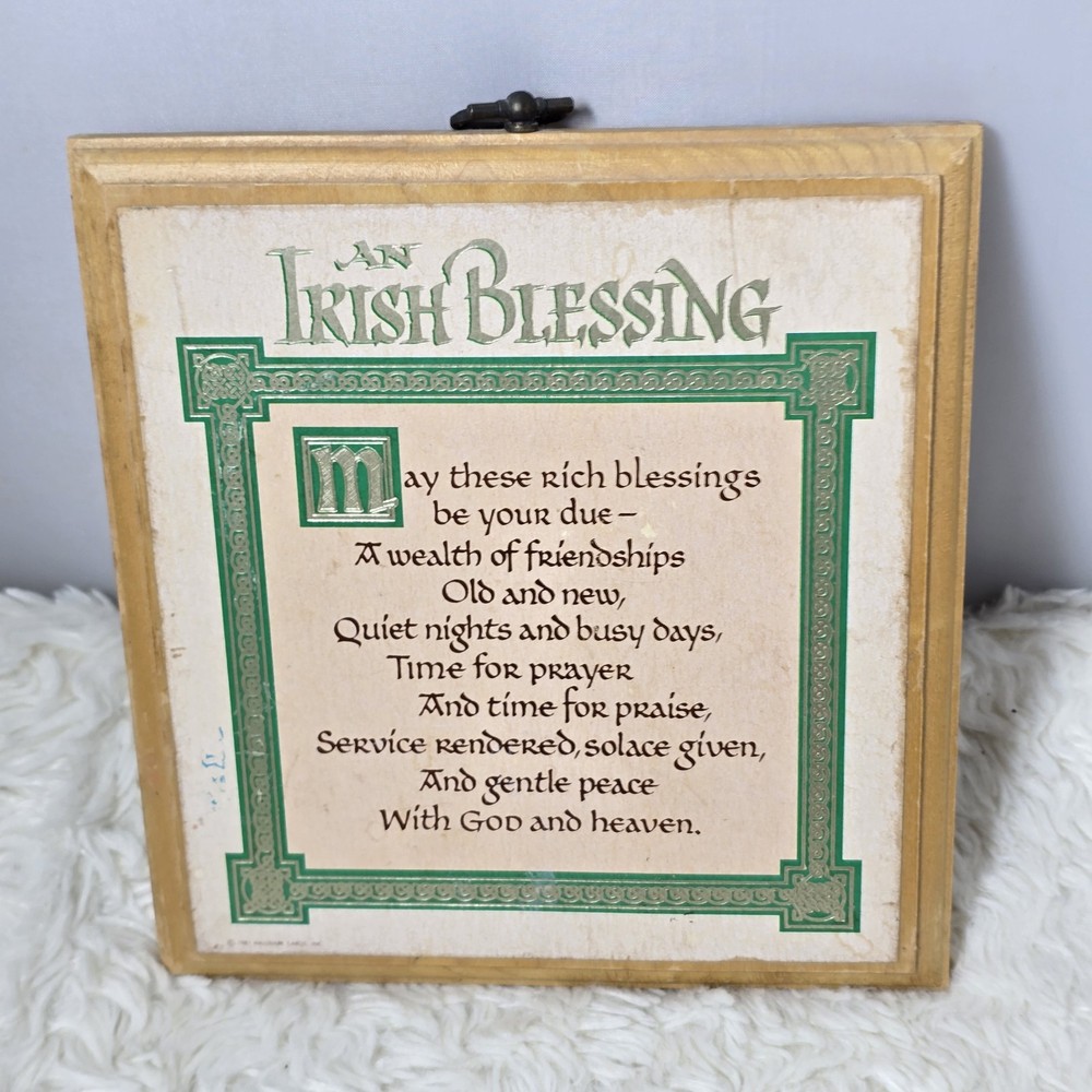 Vintage 1981 Hallmark Irish Blessing Wall Hanging Plaque Wooden Cottage Bar Pub