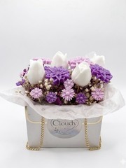 Cloudy Soap Shop Artificial Rose Flower Box Arrangement, Purple & White Floral