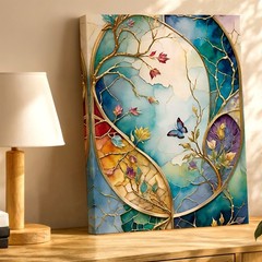 Wall Art Abstract Butterfly Floral Tree Branches Stained Glass Style Home Decor