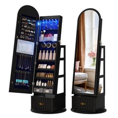 Floor Standing Jewelry Cabinet with LED Lights, 360° Rotating Jewelry Organizer