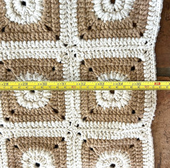 Vtg Retro Handmade Crochet Afghan Granny Square Blanket Beige Cream Boho 36″x49″