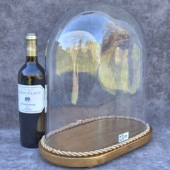Vintage Glass Cloche 34,5 x 31,5 x 17 cm Dome with Wood Base 13.58 x 12.40 x 6.6