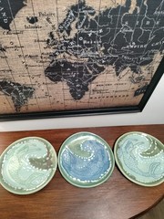 Set of 3 Coastal Mermaid Art Pottery Plates 7” Decorative Seafoam Green Blue…