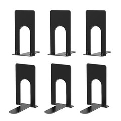 6 Pcs Heavy Duty Metal Bookends for Shelves Book Stoppers for Library Home Offic