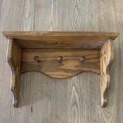 Rustic Wooden Wall Shelf Cutout Hooks Cottage Farmhouse Wall Decor