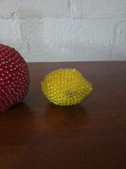 Vtg MCM Push Pin Sequined Beaded Faux Fruit Life Sized Kitchy Eclectic