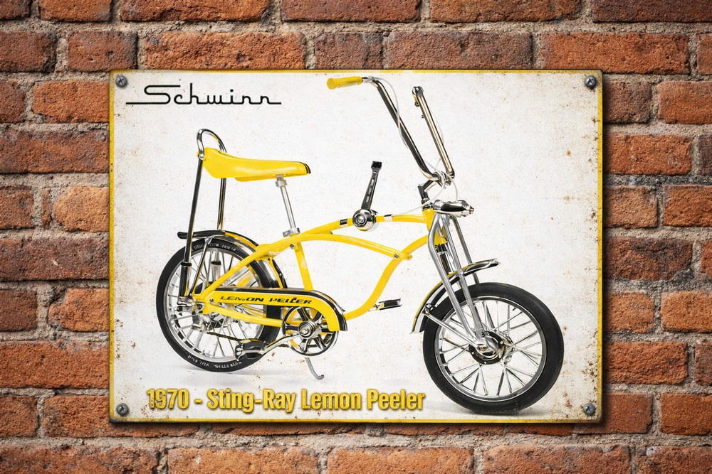 Schwinn Sting-Ray Classic Lemon Peeler Bicycle 1970 Retro Ad 8×12 Metal Sign