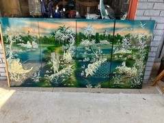 Vintage Vietnamese Mother Of Pearl Lacquer Wall Art Panels Asian Multi-Color 4pc