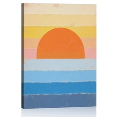 Boho Sun Framed Canvas Wall Art, Bohemian Sunrise Sunset on the Horizon Decor…