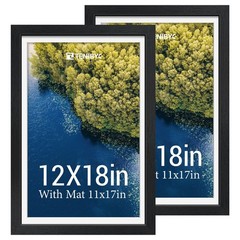 2 Pack 12×18 Poster Frames – Black Solid Wood, Tempered Glass, Wall Decor for Ph