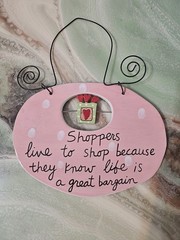 Sandra Magsamen for Silvestri Ceramic Sign Shoppers Live To Shop.. Wall Hanging