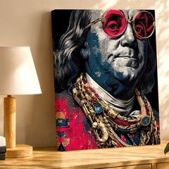 Wall Art Classic Founding Father Portrait with Pink Glasses Gold Chains Print