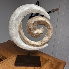 Abstract Spiral Sculpture Pearlescent White Ivory Gold Tabletop Decor 16″ Heavy