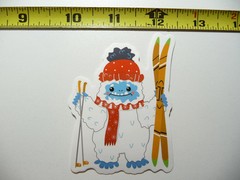 WINTER SPORTS CARTOON YETI SKIING SKIS SMALL STICKER DECAL RESORT PLAY FUN SNOW