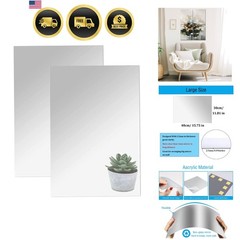 Acrylic Mirror Sheet 16×12 Inches Shatterproof Self Adhesive Wall Decor 2pcs
