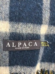 ALPACA WOOL THROW CHECK PATTERN BLUE BROWN TAN CREAM 54″ X 66″ + FRINGE EXC COND