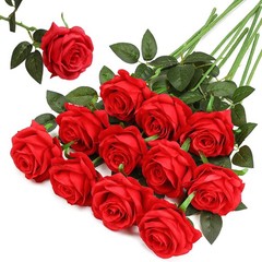 Red Fake Roses Artificial Flowers 10 Pcs Fake Artificial Roses Silk Flowers …