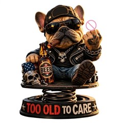 Funny Resin Bulldog Bobblehead Too Old To Care Nodding Dashboard Dog